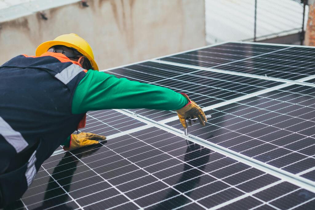 Paneles solares en una planta o nave.